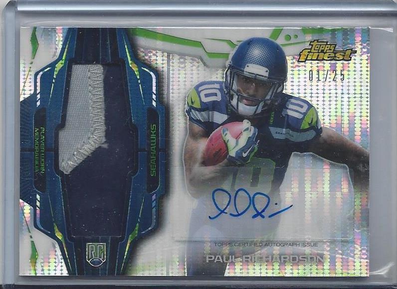 PAUL RICHARDSON 2014 FINEST PULSAR REFRACTOR RPA JUMBO PATCH AUTO RC #D 1/25