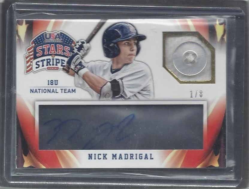 NICK MADRIGAL 2015 USA STARS & STRIPES JERSEY BUTTON PATCH ON CARD AUTO #D 1/8