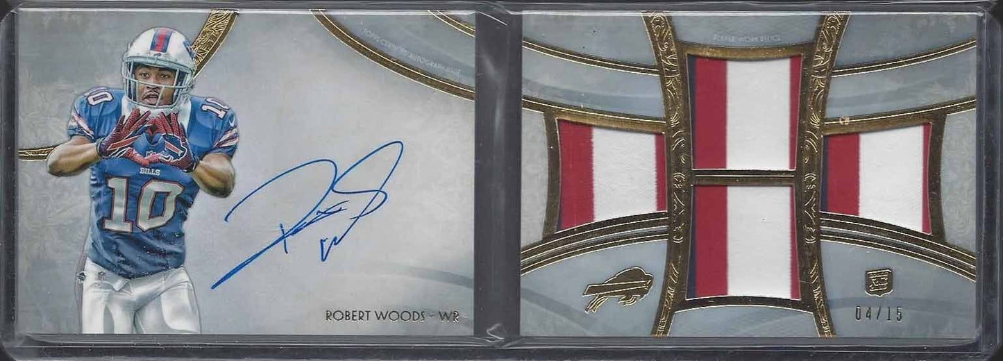ROBERT WOODS 2013 TOPPS 5 FIVE STAR QUAD 3 COLOR PATCH AUTO BOOK RC #D 4/15