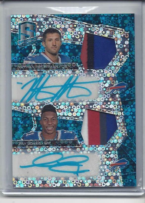 ZAY JONES NATHAN PETERMAN 2017 SPECTRA NEON BLUE DUAL PATCH AUTO RC #D 17/20