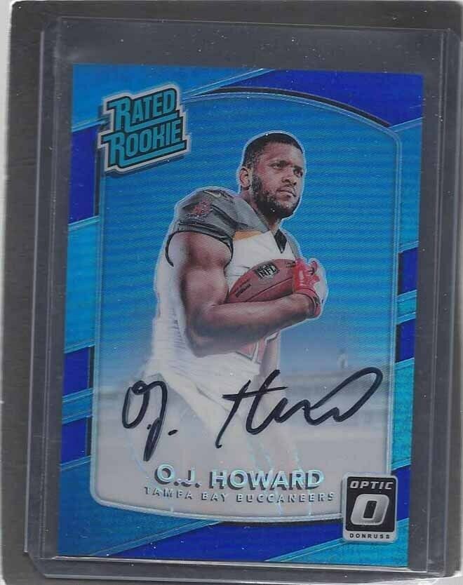 O.J. HOWARD 2017 DONRUSS OPTIC BLUE HOLO ON CARD RATED ROOKIE AUTO RC #D 38/75