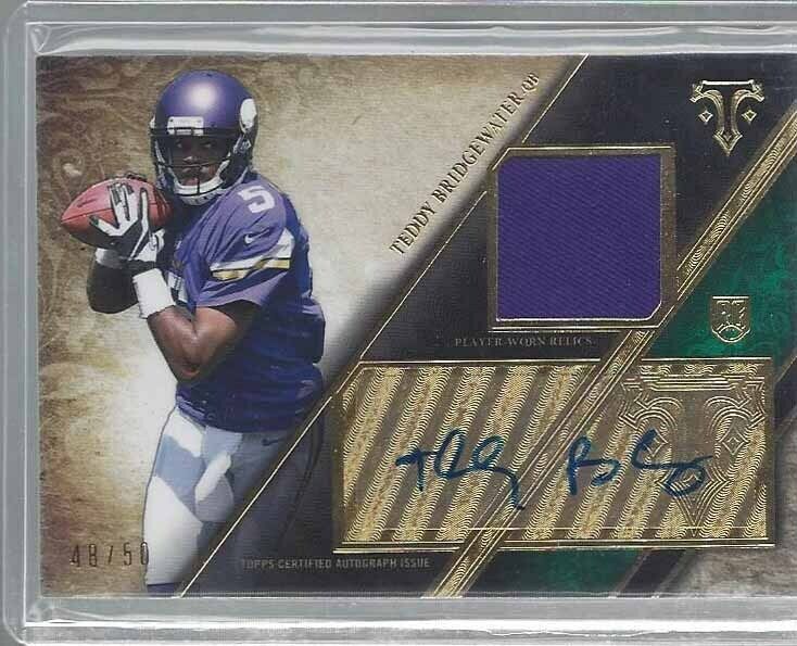 TEDDY BRIDGEWATER 2014 TOPPS TRIPLE THREADS EMERALD GREEN JERSEY AUTO RC #D /50