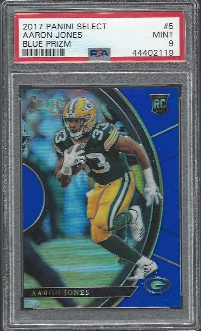 AARON JONES 2017 SELECT BLUE PRIZM ROOKIE RC #D 149/149 PSA 9 MINT POP 1/1