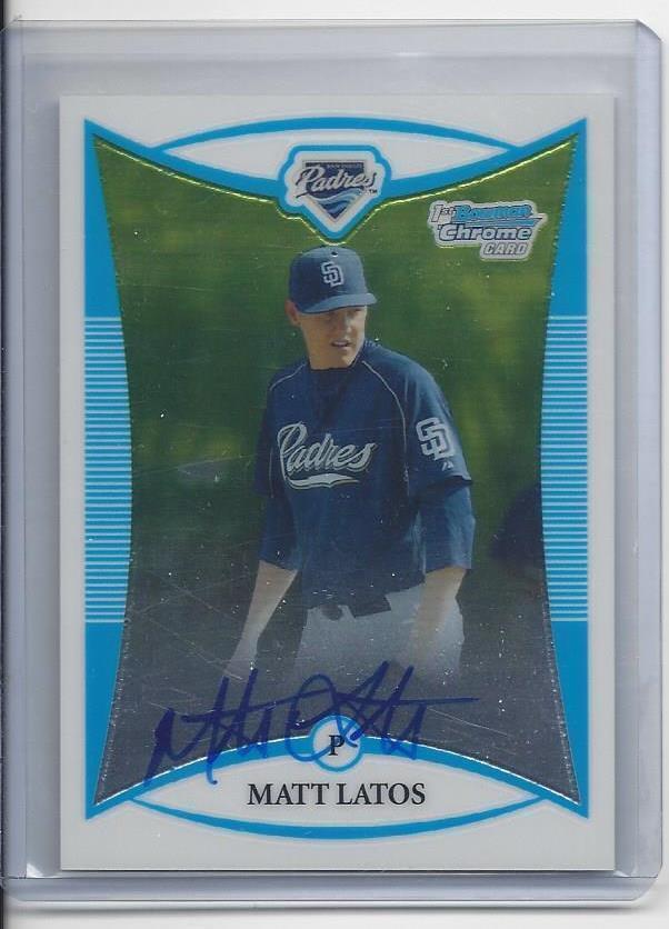 MATT LATOS 2008 BOWMAN CHROME 1ST CARD PROSPECT ON CARD AUTO