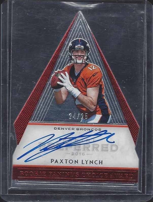 PAXTON LYNCH 2016 PREFERRED CHOICE AWARD RED DIE CUT ON CARD AUTO RC #D 24/25