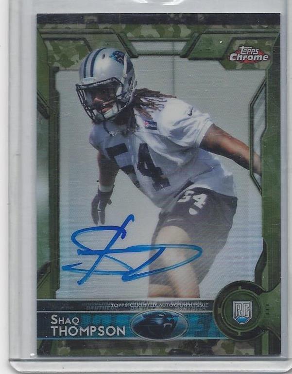 SHAQ THOMPSON 2015 TOPPS CHROME PANTHERS ROOKIE CAMO REFRACTOR AUTO RC #D 56/99