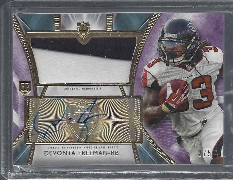 DEVONTA FREEMAN 2014 TOPPS SUPREME PURPLE RPA 2 COLOR PATCH AUTO RC #D 2/5