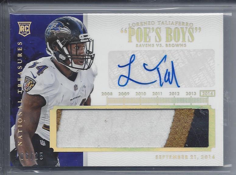 LORENZO TALIAFERRO 2014 NATIONAL TREASURES TIMELINE JUMBO 3CLR PATCH AUTO RC /25