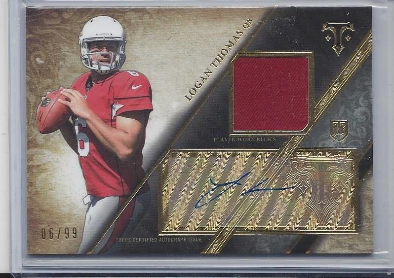 1/1 LOGAN THOMAS 2014 TRIPLE THREADS JERSEY AUTO ROOKIE RC #D 6/99 (#6 JERSEY #)