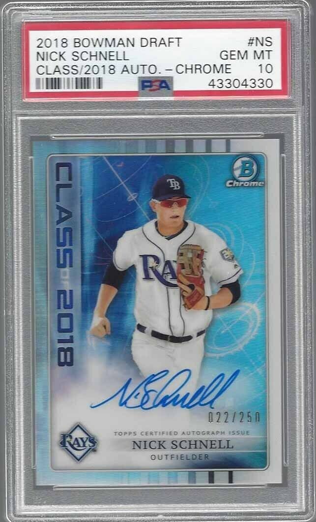 NICK SCHNELL 2018 BOWMAN DRAFT CHROME CLASS OF 18 ON CARD AUTO /250 PSA 10 POP 3