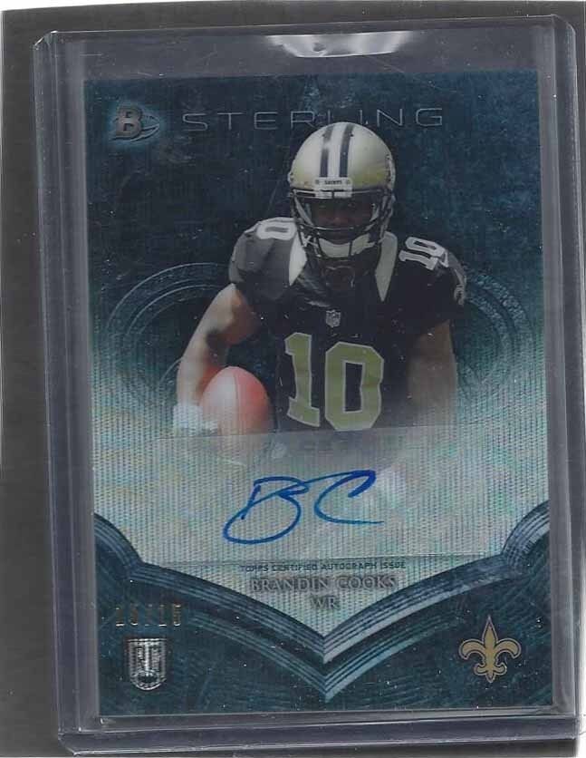 BRANDIN COOKS 2014 BOWMAN STERLING BLUE WAVE REFRACTOR ROOKIE AUTO RC #D 15/15
