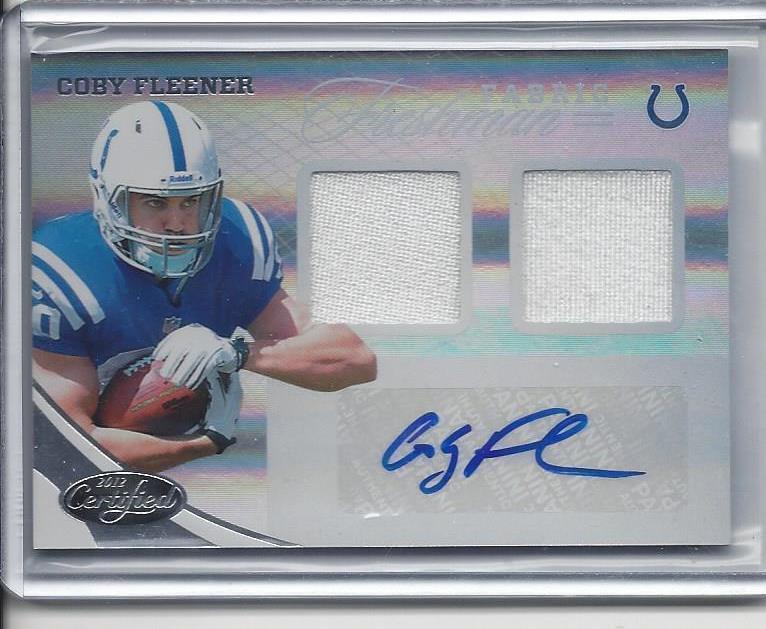 COBY FLEENER 2012 CERTIFIED FRESHMAN FABRIC ROOKIE DUAL JERSEY AUTO RC #D /499