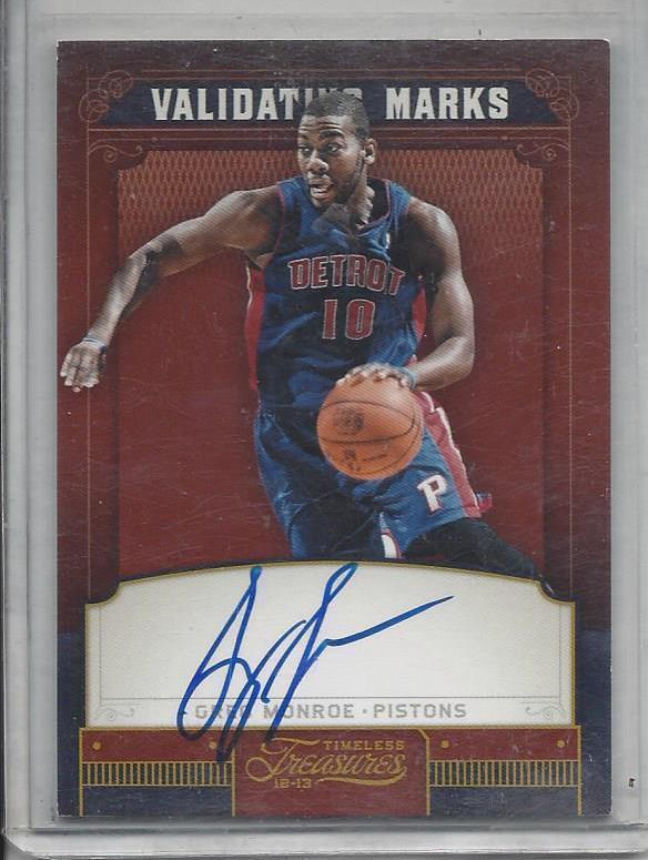 GREG MONROE 2012-13 TIMELESS TREASURES VALIDATING MARKS ON CARD AUTO #D 80/99