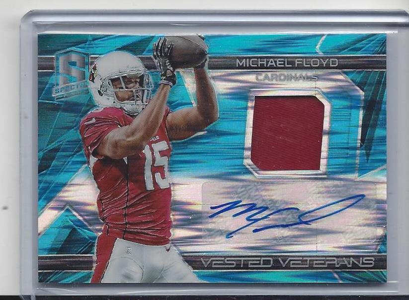 MICHAEL FLOYD 2015 SPECTRA VESTED VETERANS NEON BLUE PRIZM JERSEY AUTO #D 31/50
