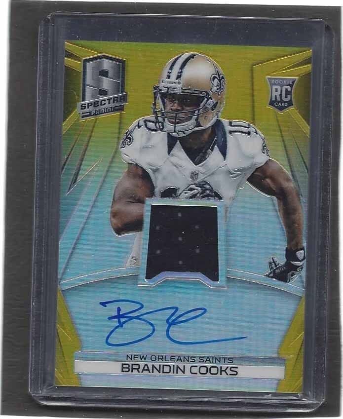 BRANDIN COOKS 2014 PANINI SPECTRA GOLD PRIZM JERSEY ON CARD AUTO RC #D 21/25