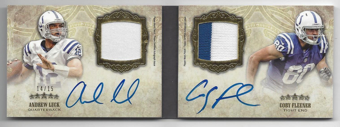 ANDREW LUCK COBY FLEENER 2012 TOPPS 5 FIVE STAR BOOK DUAL PATCH AUTO RC #D 14/15