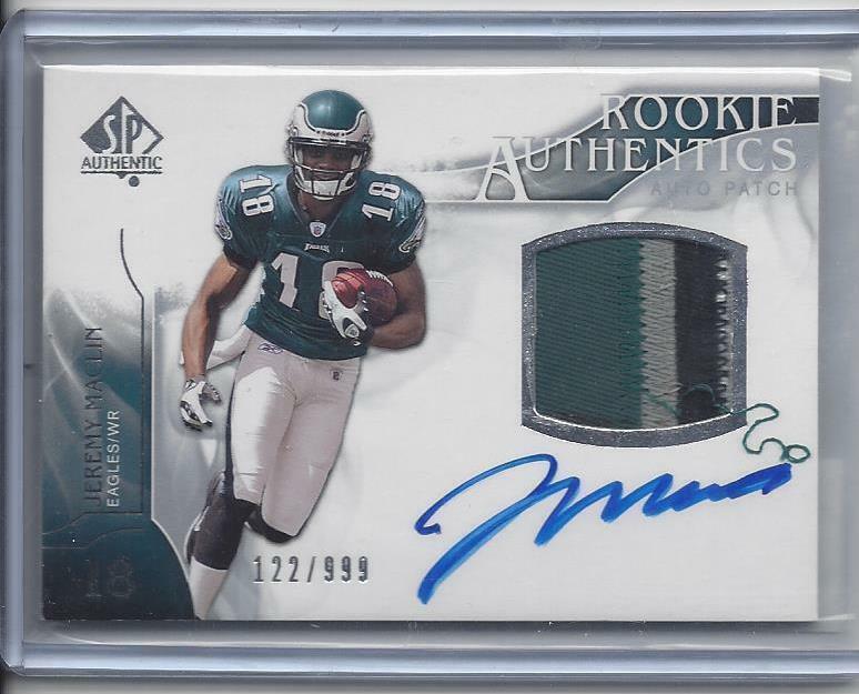 JEREMY MACLIN 2009 SP AUTHENTIC RPA 4 COLOR EAGLES PATCH ON CARD AUTO RC #D /999