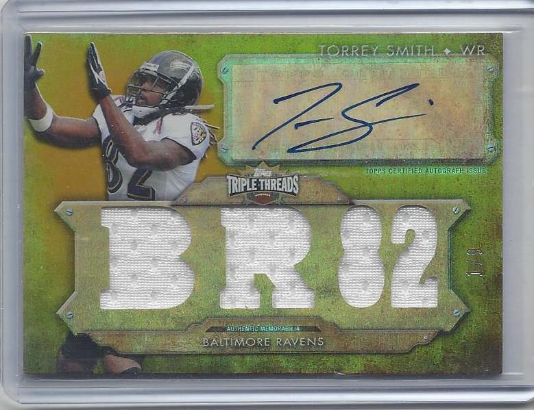 TORREY SMITH 2012 TOPPS TRIPLE THREADS BR 82 GOLD TRIPLE JERSEY #D 1/9