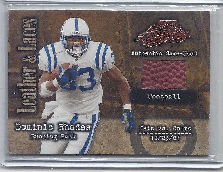 DOMINIC RHODES 2002 ABSOLUTE LEATHER & LACES GAME USED FOOTBALL RELIC #D 169/250