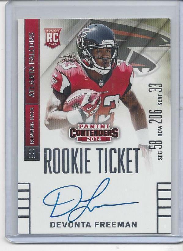 DEVONTA FREEMAN 2014 CONTENDERS ROOKIE TICKET FALCONS TRUE RC ON CARD AUTO #215