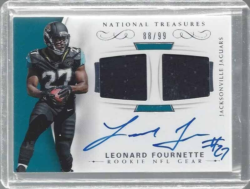 LEONARD FOURNETTE 2017 NATIONAL TREASURES GEAR DUAL JERSEY ON CARD AUTO RC /99