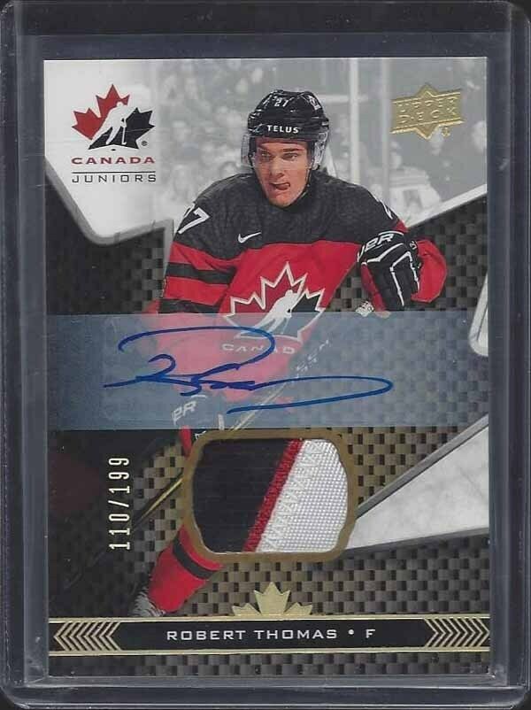 ROBERT THOMAS 2018 UPPER DECK CANADA JUNIORS 3 COLOR PATCH AUTO #D 110/199