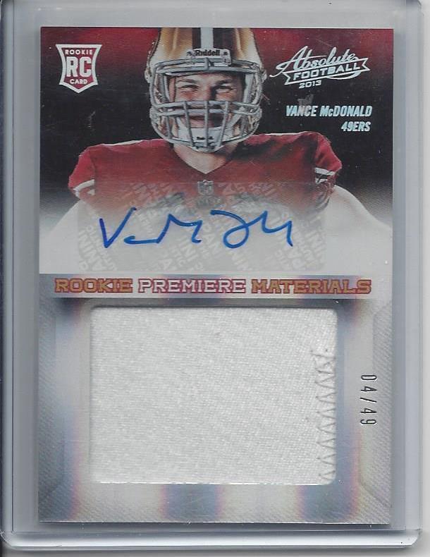 VANCE MCDONALD 2013 ABSOLUTE RPM JUMBO 49ERS PATCH AUTO RC #D 4/49