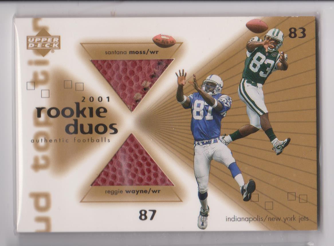 REGGIE WAYNE SANTANA MOSS 2001 UPPER DECK TOP TIER ROOKIE DUOS DUAL GU BALL RC