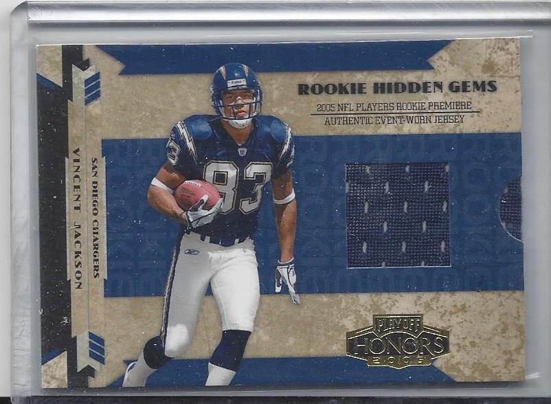 VINCENT JACKSON 2005 PLAYOFF HONORS HIDDEN GEMS PULLOUT JERSEY AUTO RC #D 7/50