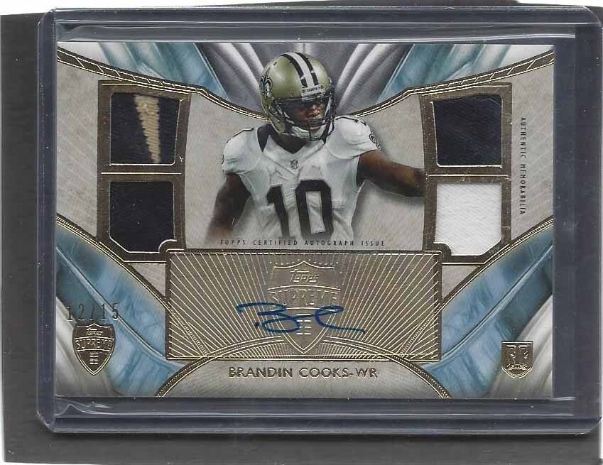 BRANDIN COOKS 2014 TOPPS SUPREME QUAD ROOKIE PATCH AUTO RC #D 12/15