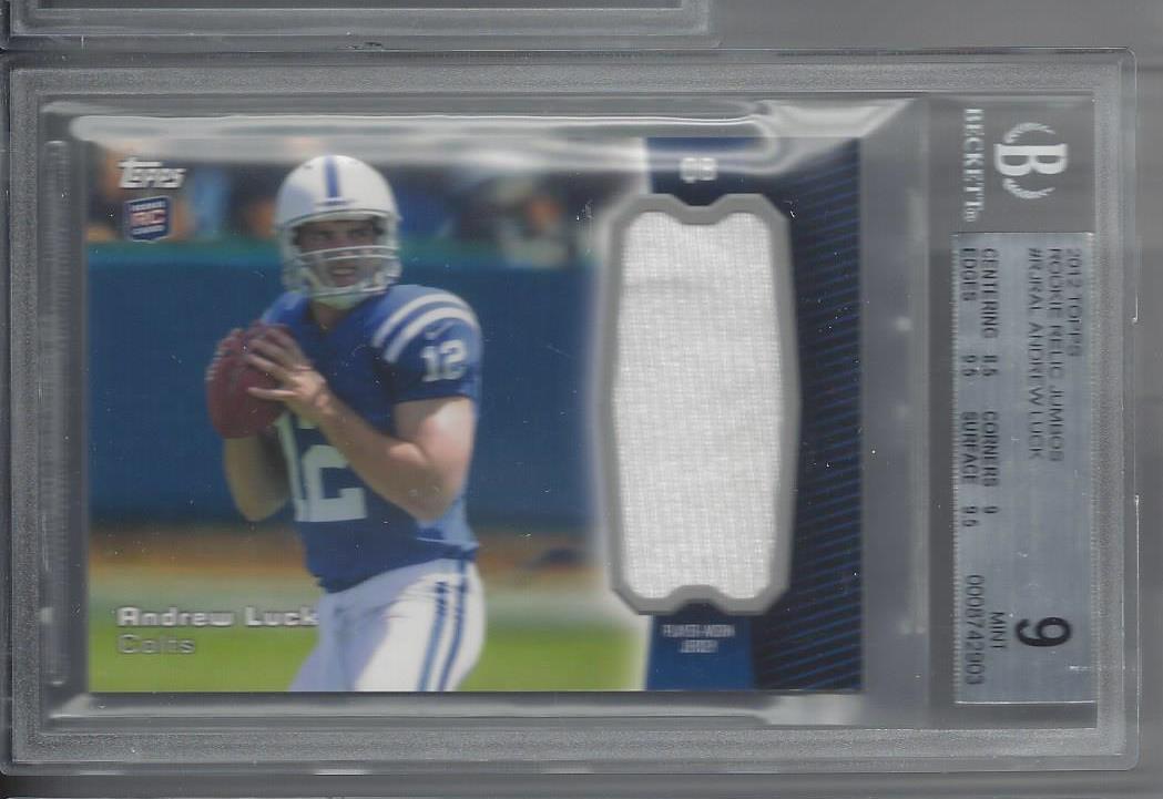 ANDREW LUCK 2012 TOPPS ROOKIE RELIC JUMBO COLTS JERSEY RC BGS 9 MINT