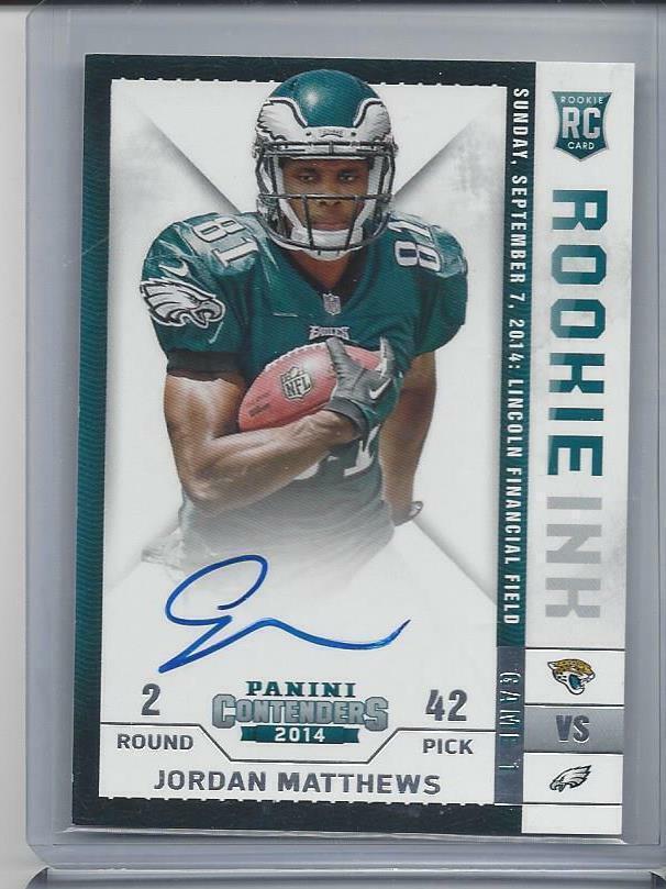 JORDAN MATTHEWS 2014 PANINI CONTENDERS ROOKIE INK EAGLES ON CARD AUTO RC