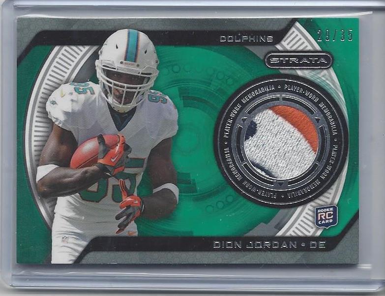 DION JORDAN 2013 TOPPS STRATA 3 COLOR DOLPHINS LOGO PATCH RC #D 29/35