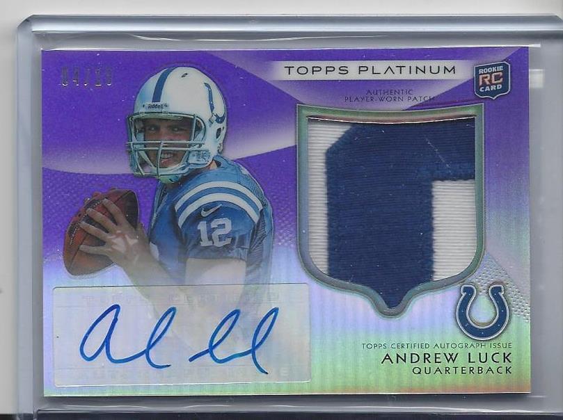ANDREW LUCK 2012 TOPPS PLATINUM PURPLE REFRACTOR RPA 2 COLOR PATCH AUTO RC /10