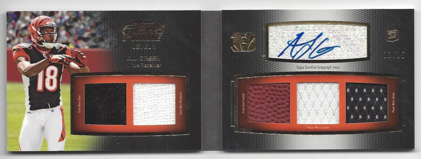 A.J. GREEN 2011 TOPPS PRIME LEVEL II (2) 5 PIECE PATCH AUTO BOOK RC #D 13/15