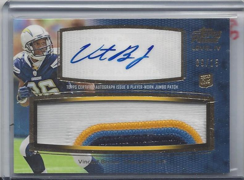 VINCENT BROWN 2011 TOPPS PRIME LEVEL 4 JUMBO 4 COLOR PATCH AUTO RC #D 9/15