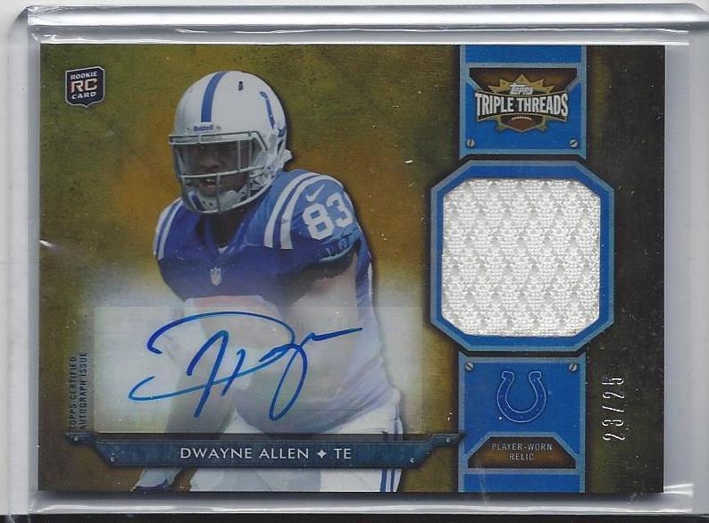 DWAYNE ALLEN 2012 TOPPS TRIPLE THREADS COLTS GOLD RELIC JERSEY AUTO RC #D 23/25