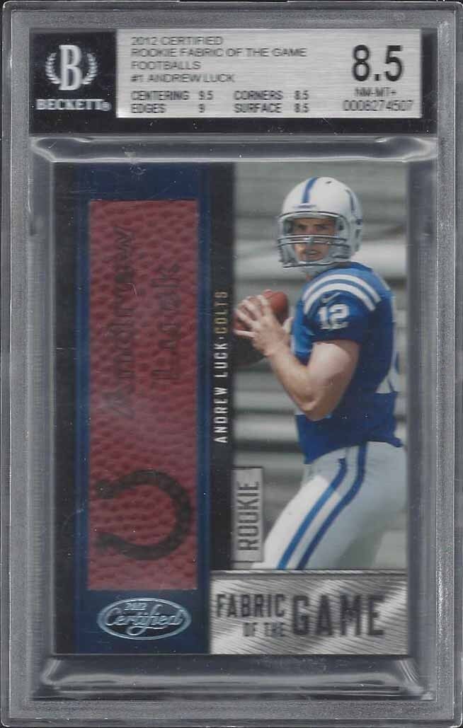 ANDREW LUCK 2012 CERTIFIED FABRIC OF THE GAME FOOTBALL PATCH RC #D 10/10 POP 1/1