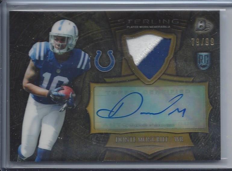 DONTE MONCRIEF 2014 BOWMAN STERLING GOLD REFRACTOR 2 COLOR PATCH AUTO RC #D /99