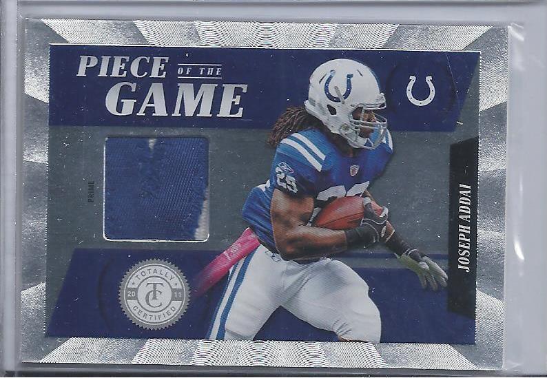 JOSEPH ADDAI 2011 TOTALLY CERTIFIED PIECE OF THE GAME NAMEPLATE PATCH #D 3/19