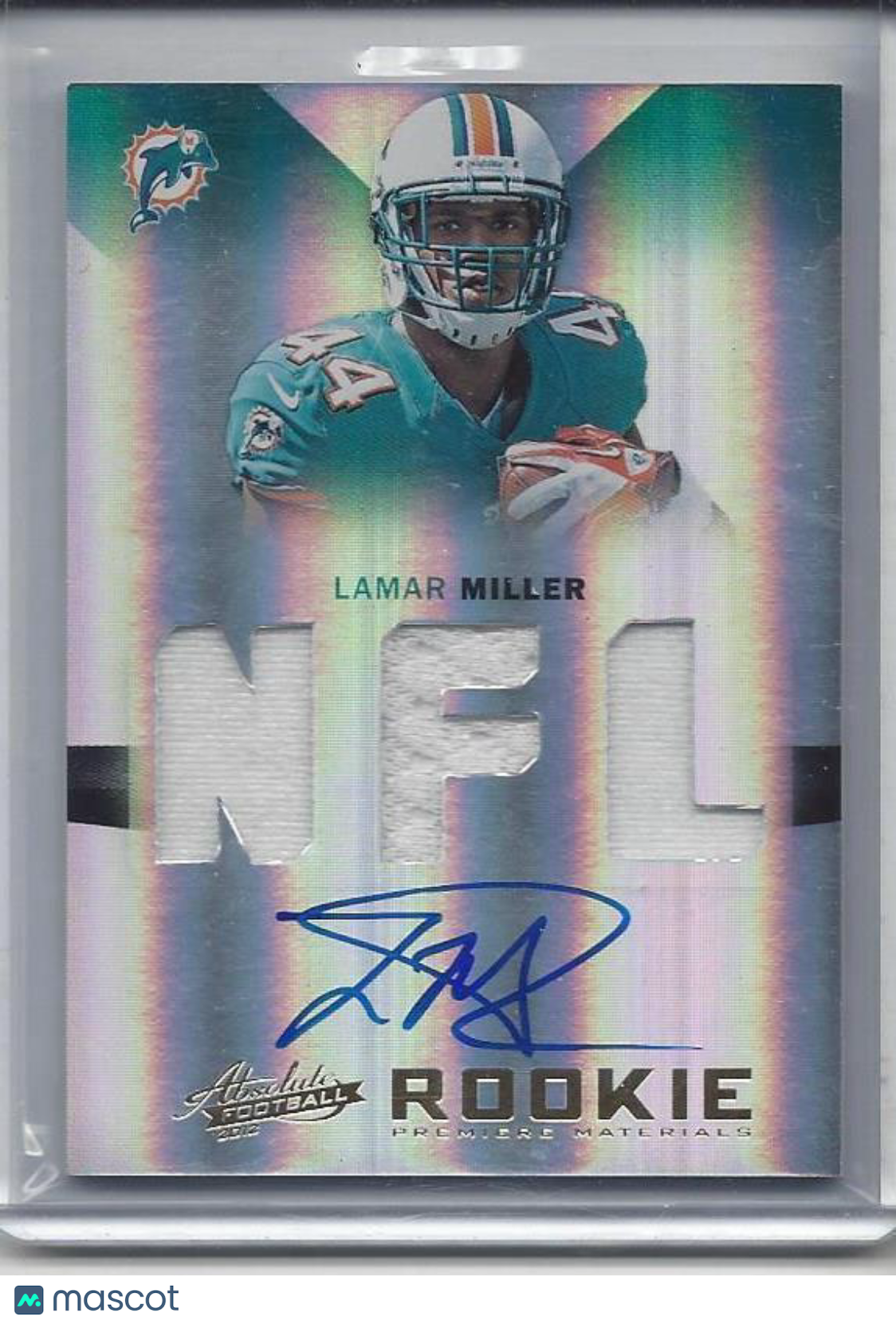 LAMAR MILLER 2012 ABSOLUTE RPM DOLPHINS TRIPLE JERSEY ON CARD AUTO RC #D /299