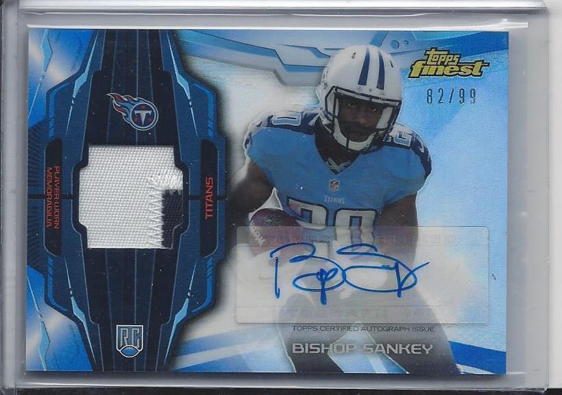BISHOP SANKEY 2014 TOPPS FINEST BLUE REFRACTOR RPA 2 COLOR PATCH AUTO RC #D /99