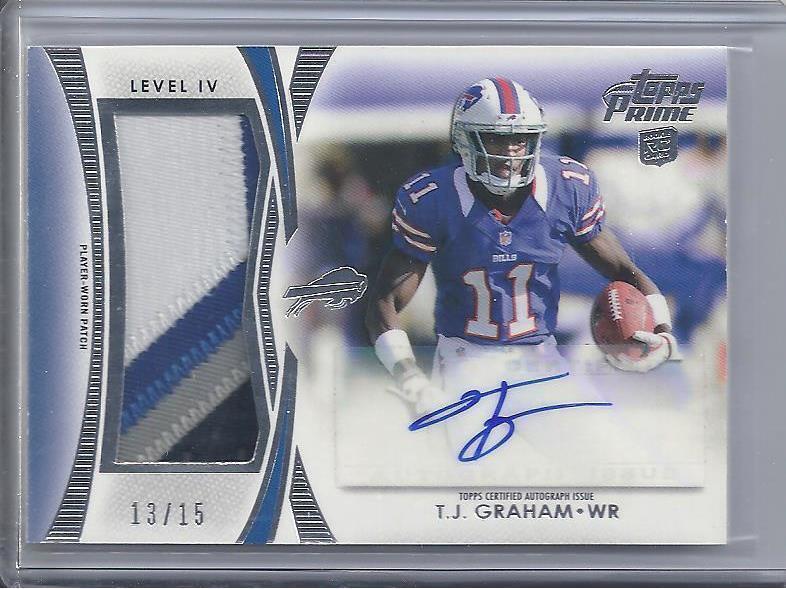 T.J. GRAHAM 2012 TOPPS PRIME LEVEL IV (4) JUMBO 4 COLOR BILLS PATCH AUTO RC /15