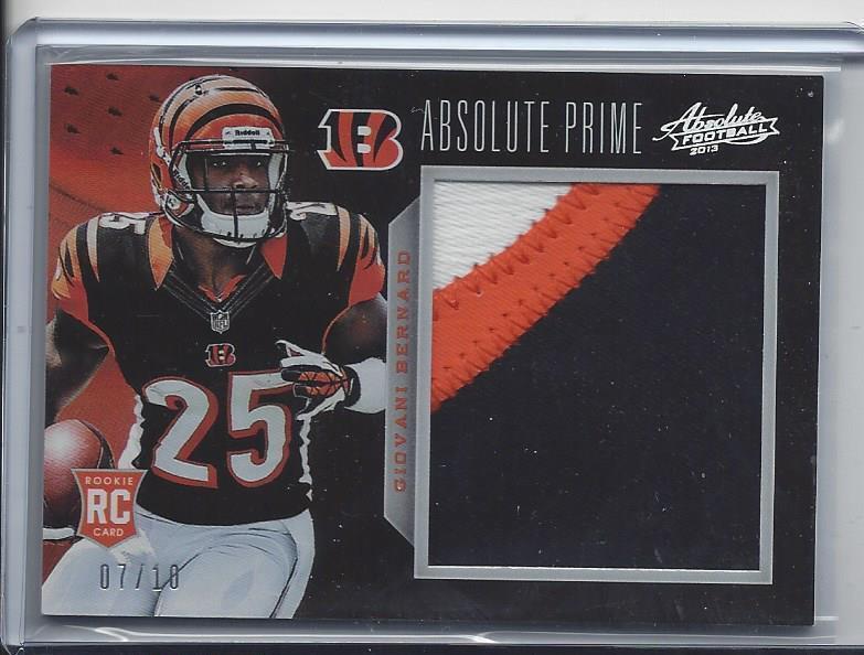GIOVANI BERNARD 2013 ABSOLUTE PRIME JUMBO 3 COLOR BENGALS PATCH RC #D 7/10