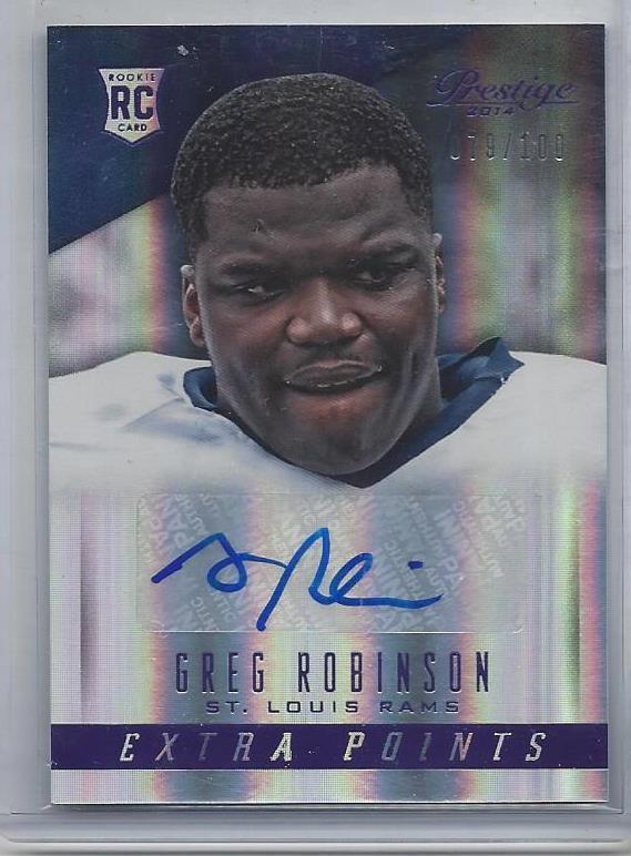 1/1 GREG ROBINSON 2014 PRESTIGE EXTRA POINTS PURPLE AUTO RC #D 79/100 (JSY #79!)