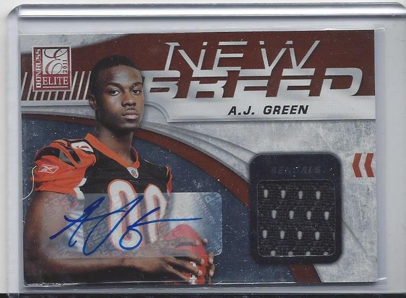 A.J. GREEN 2011 DONRUSS ELITE NEW BREED BENGALS JERSEY AUTO RC #D 8/25