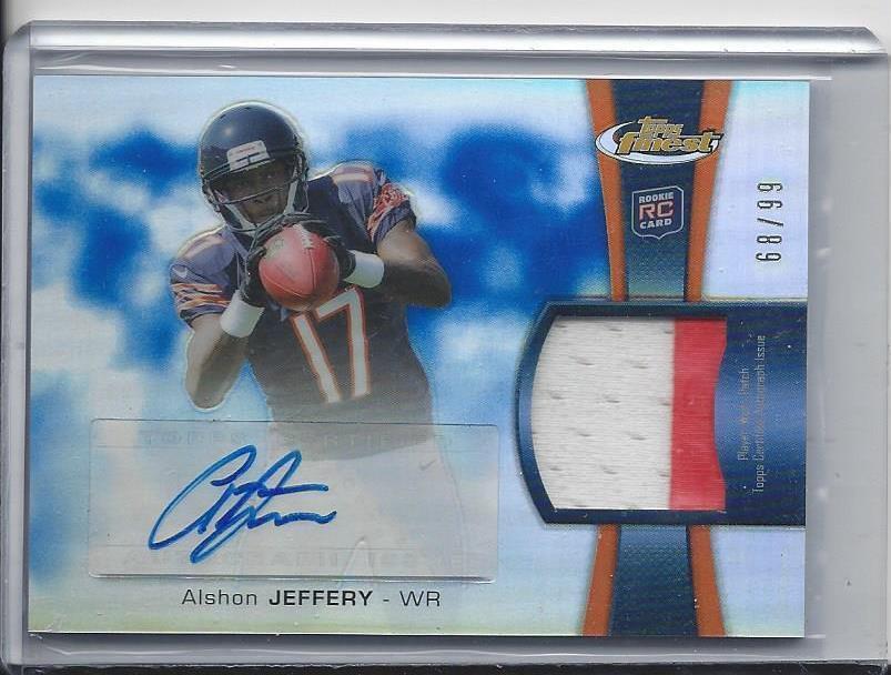 ALSHON JEFFERY 2012 TOPPS FINEST BLUE REFRACTOR RPA 2 COLOR PATCH AUTO RC #D /99