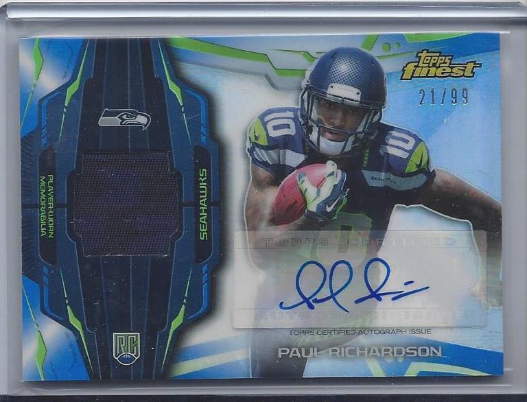 PAUL RICHARDSON 2014 TOPPS FINEST RPA BLUE REFRACTOR PATCH AUTO RC #D 21/99