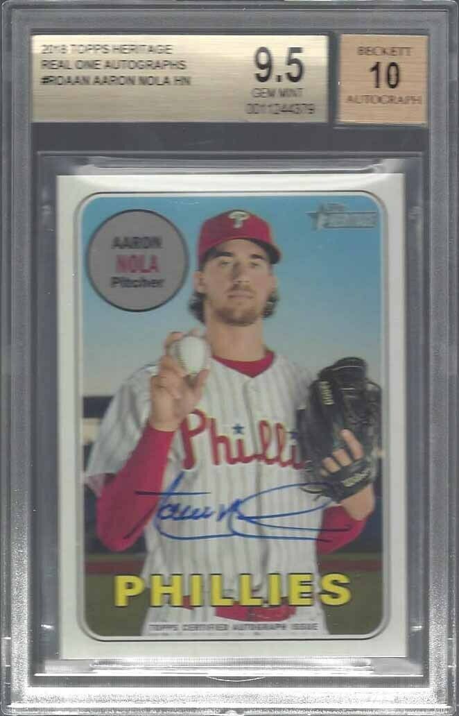 AARON NOLA 2018 TOPPS HERITAGE HIGH NUMBER REAL ONE ON CARD AUTO BGS 9.5 10 POP2
