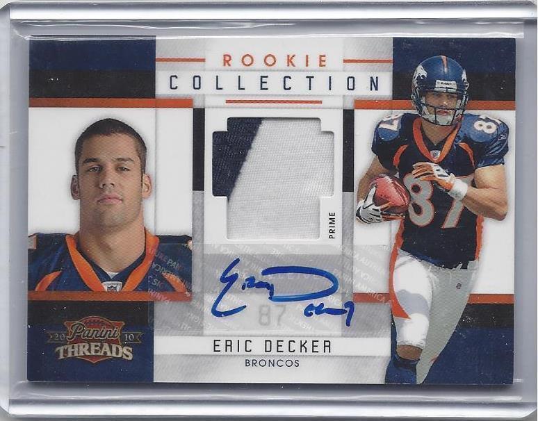ERIC DECKER 2010 THREADS ROOKIE COLLECTION 2 COLOR PATCH AUTO RC #D 3/15